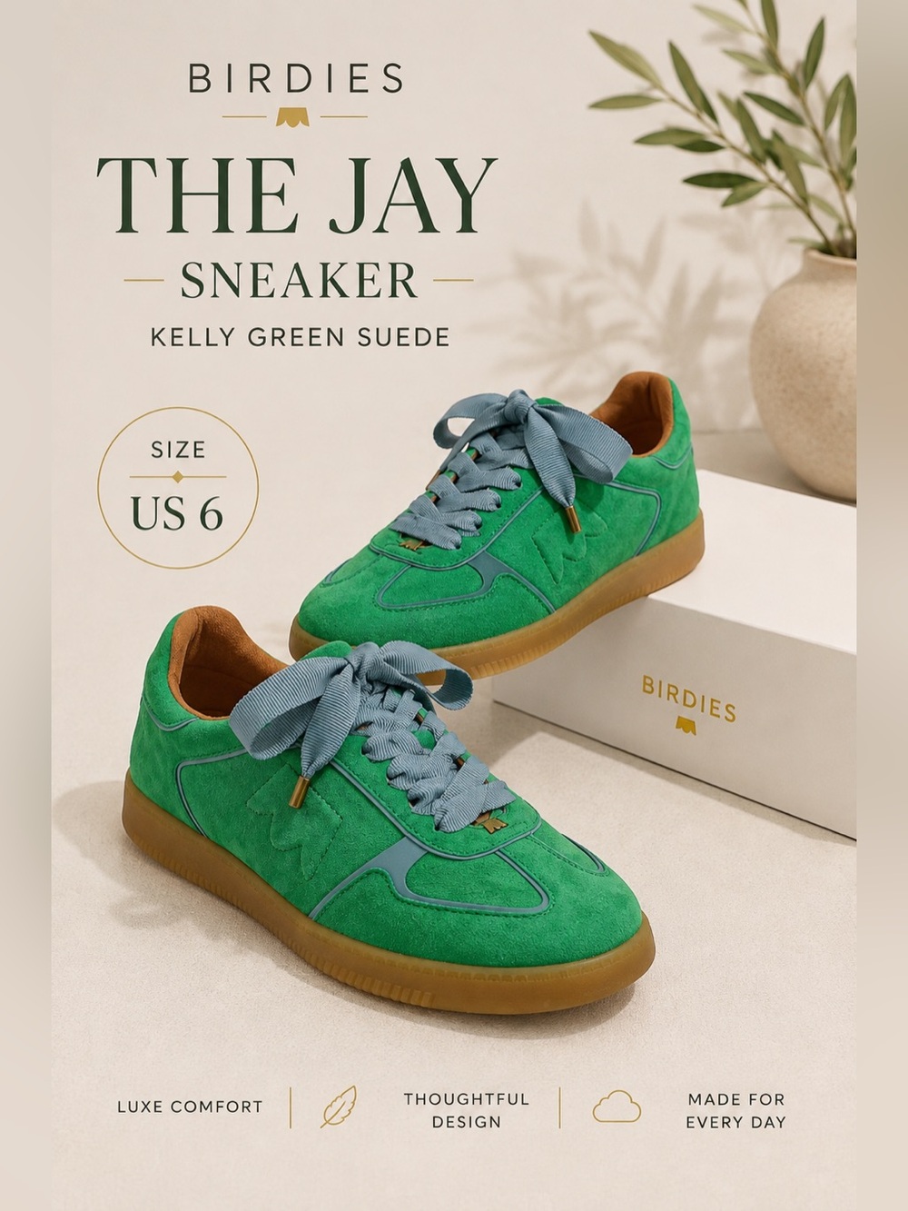 Birdies The Jay Kelly Green Suede Sneakers Size 6